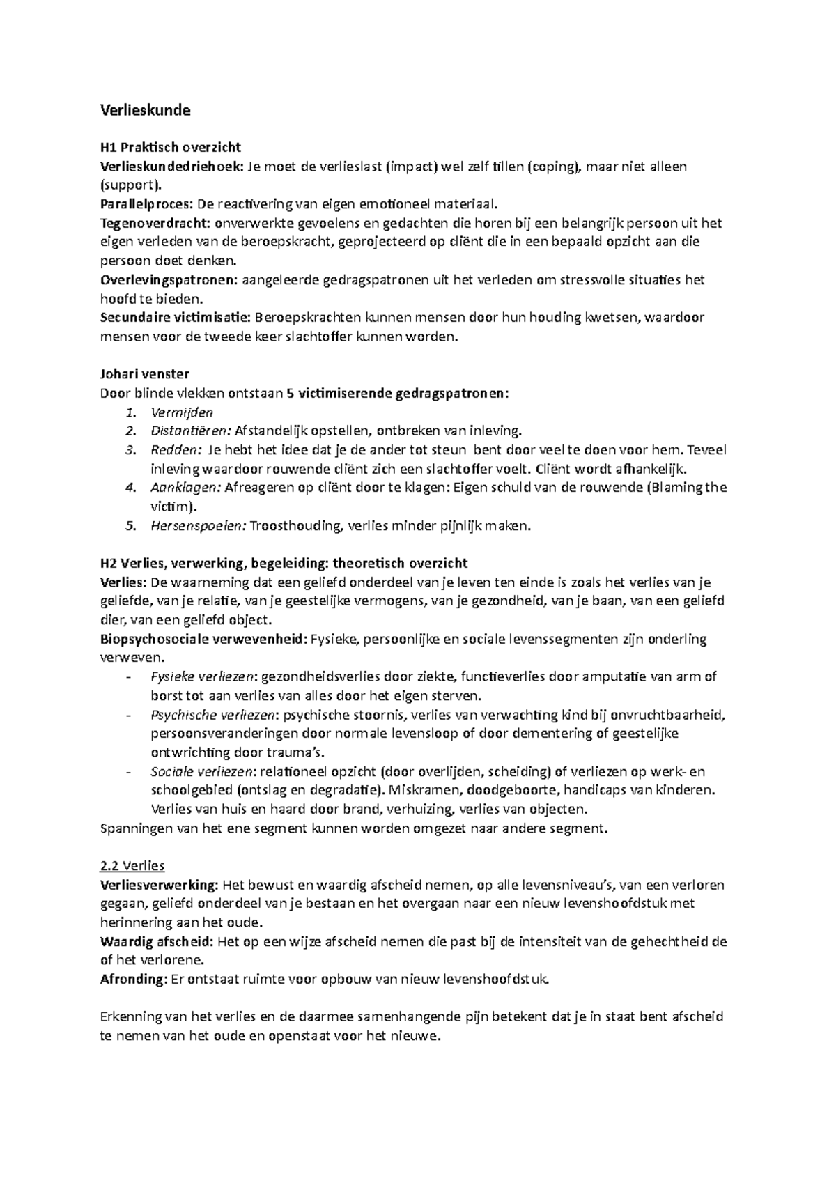 Samenvatting Van H1 Tot H13 Verlieskunde H1 Praktisch Overzicht Verlieskundedriehoek Je Moet De Studeersnel