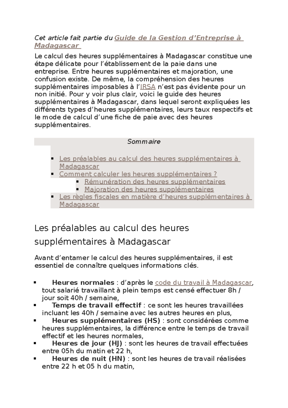 Heures Supplementaires A Madagascar Entre Heures Supplementaires Et Majoration Une Confusion Studocu