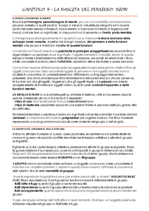 Capitolo 9 Bion Manuale Di Psicologia Dinamica Capitolo 9 La Nascita Del Pensiero Bion Il Studocu