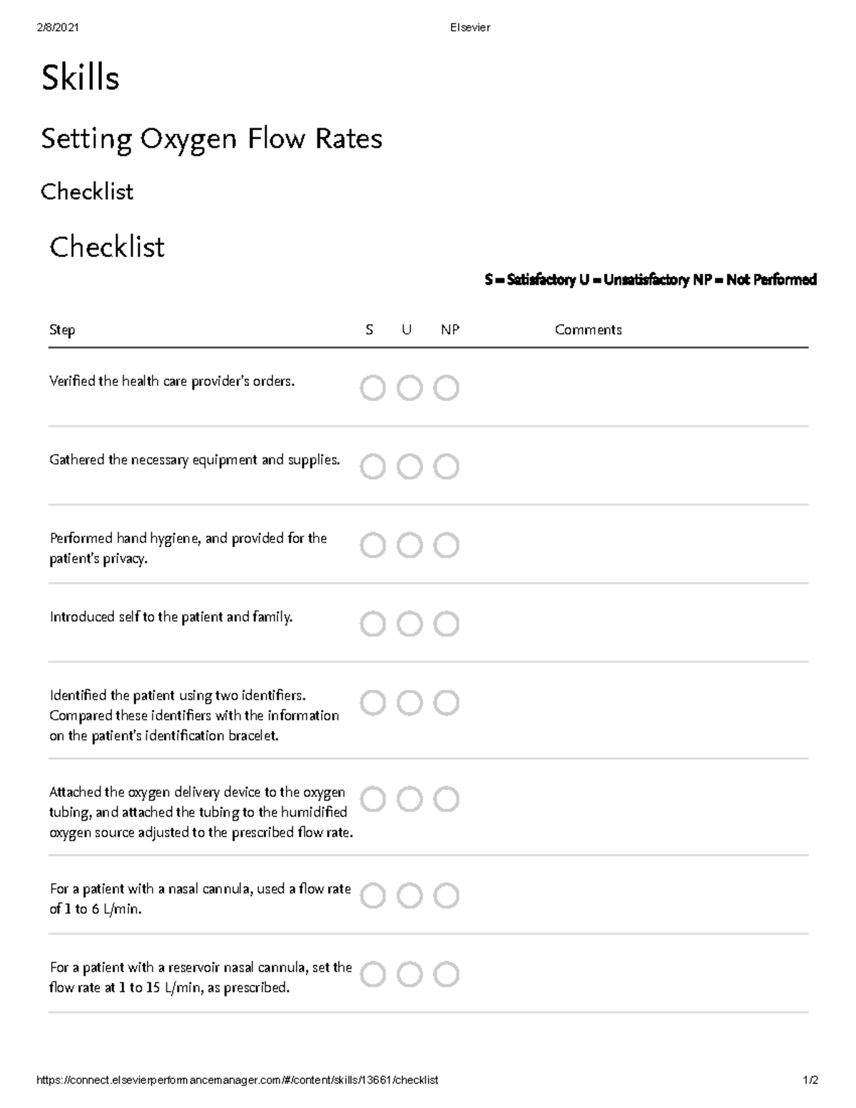 Evolve Oxygen Flow Rate Check List 2 8 2021 Elsevier Studocu