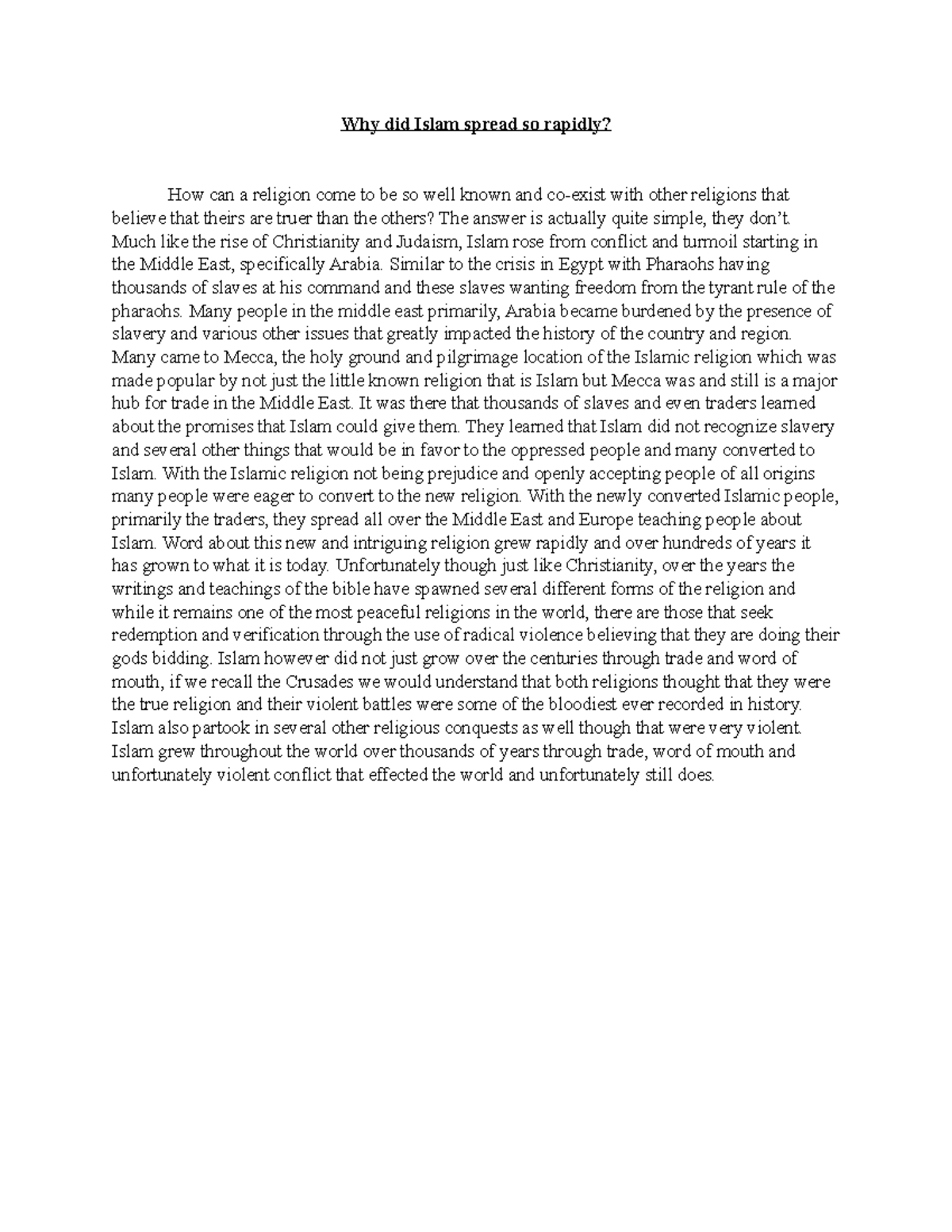 Discussion 4 Why Did Islam Grow So Rapidly Why Did Islam Spread So Rapidly How Can A Religion Studocu