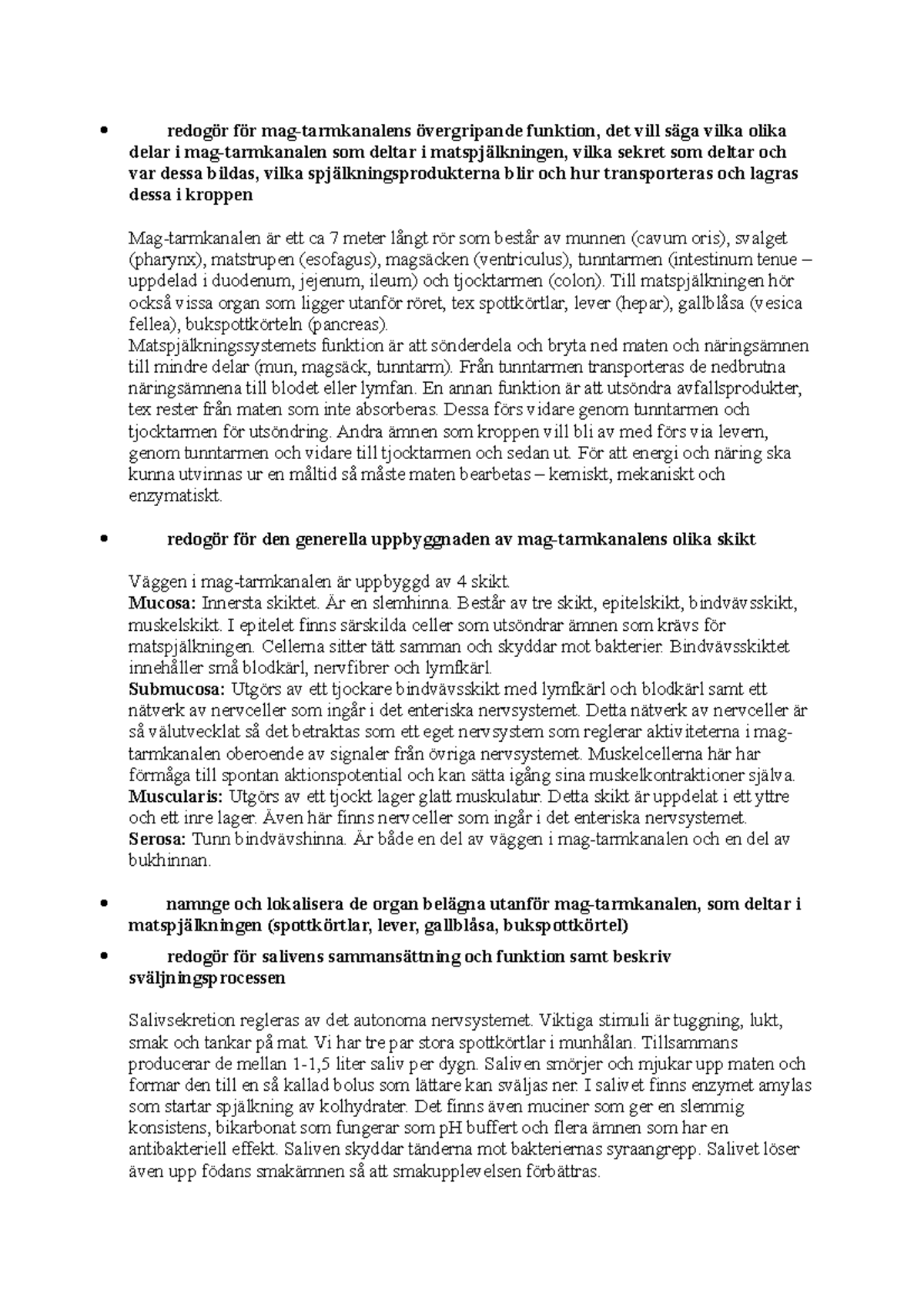 Matspjalkningssystemet Redogor For Mag Tarmkanalens Overgripande Funktion Det Vill Saga Vilka Studocu