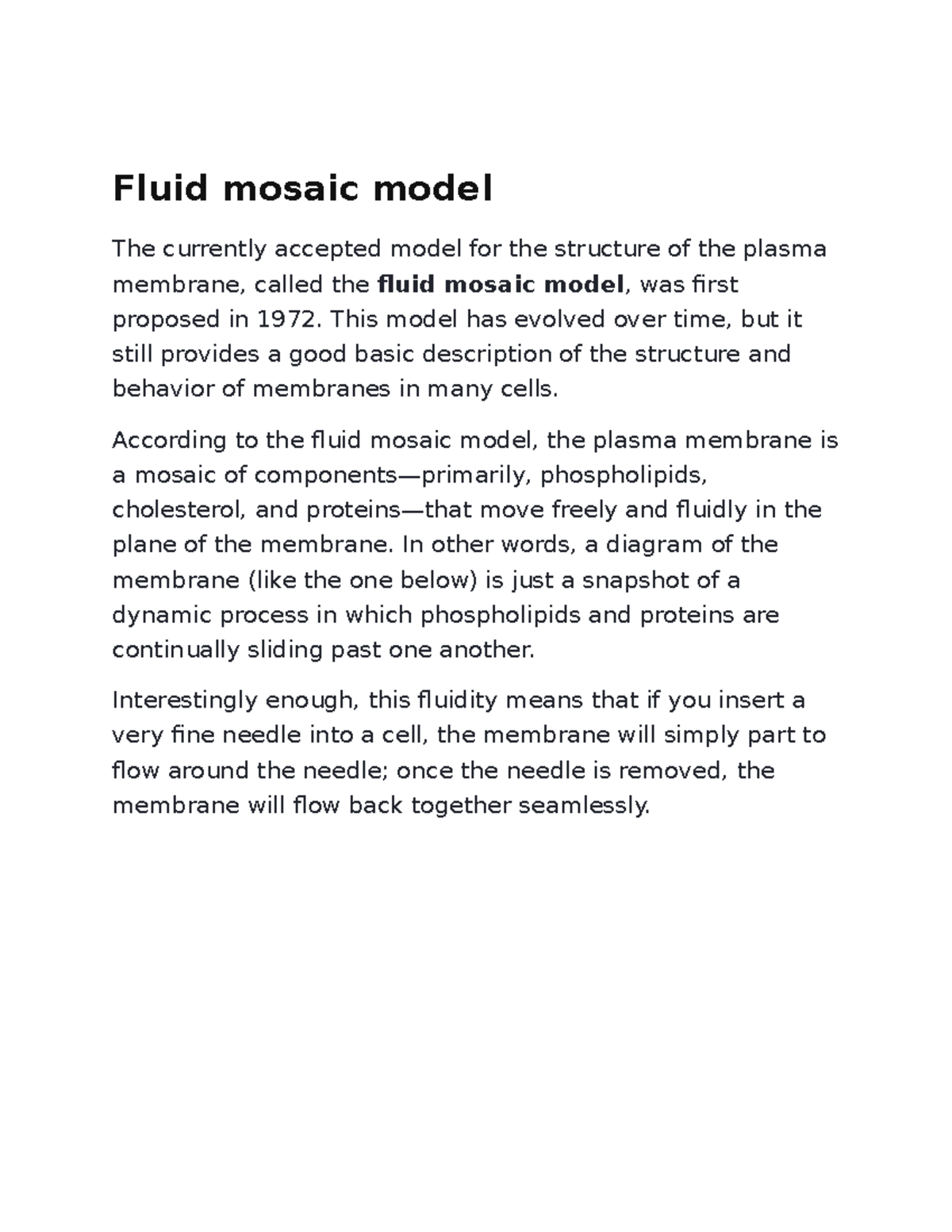 Fluid Mosaic Model Cell Biology Fluid Mosaic Model The Currently Accepted Model For The Studocu