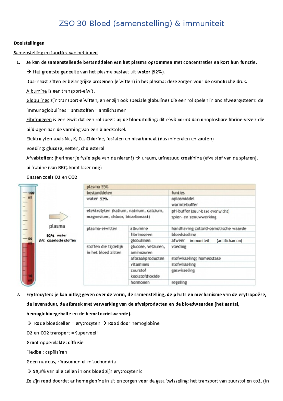 Zso 30 Bloed Samenstelling En Immuniteit Zso 30 Bloed Samenstelling Amp Immuniteit Studocu