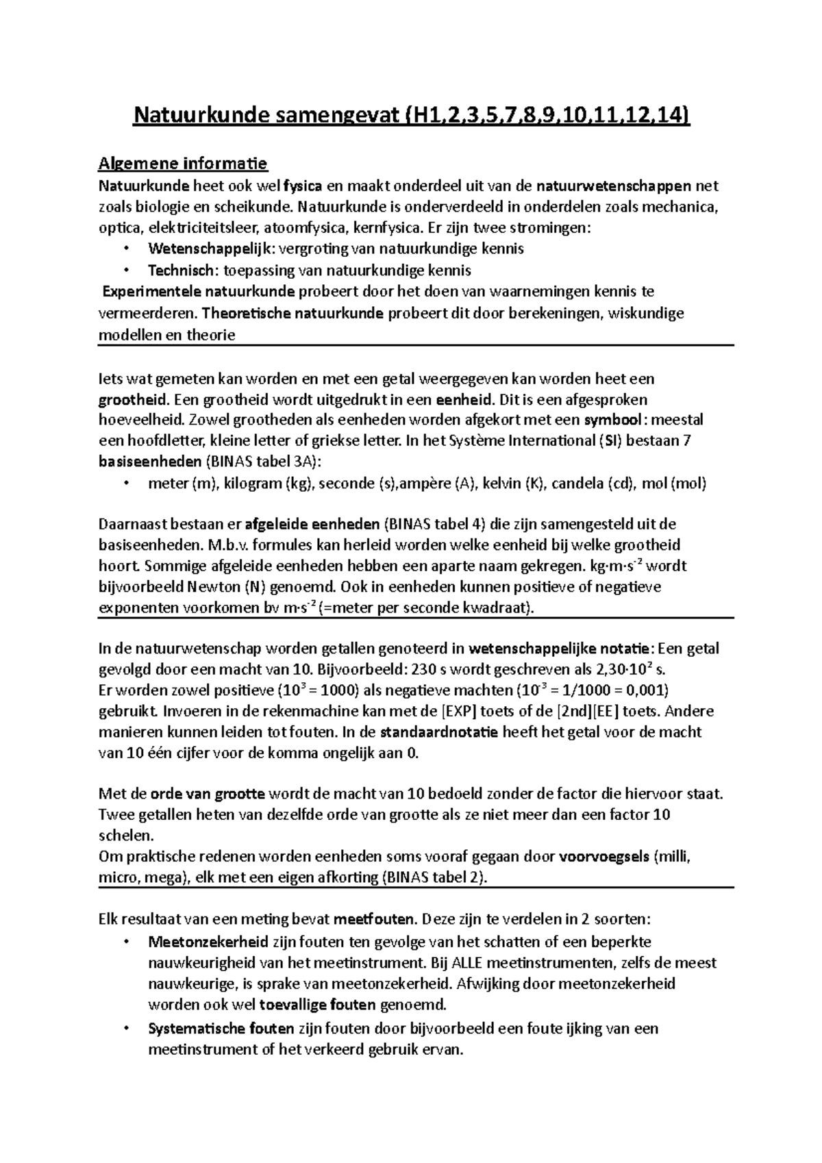 Natuurkunde Samengevat Havo 5 Natuurkunde Samengevat H1 2 3 5 7 8 9 10 11 12 14 Algemene Studeersnel