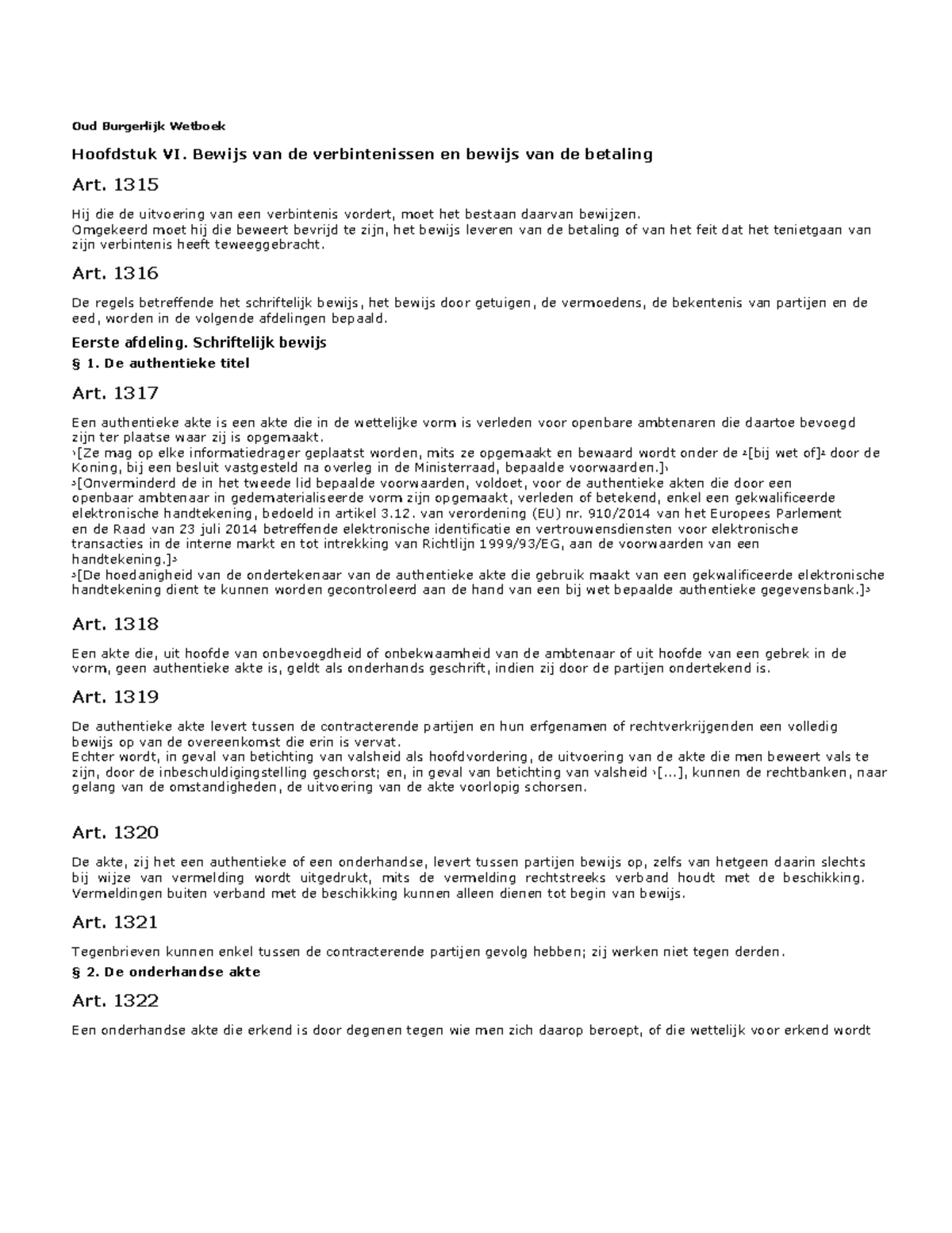 Oudbewijsrechtzonder Rs Oud Burgerlijk Wetboek Hoofdstuk Vi Bewijs Van De Verbintenissen En Studocu
