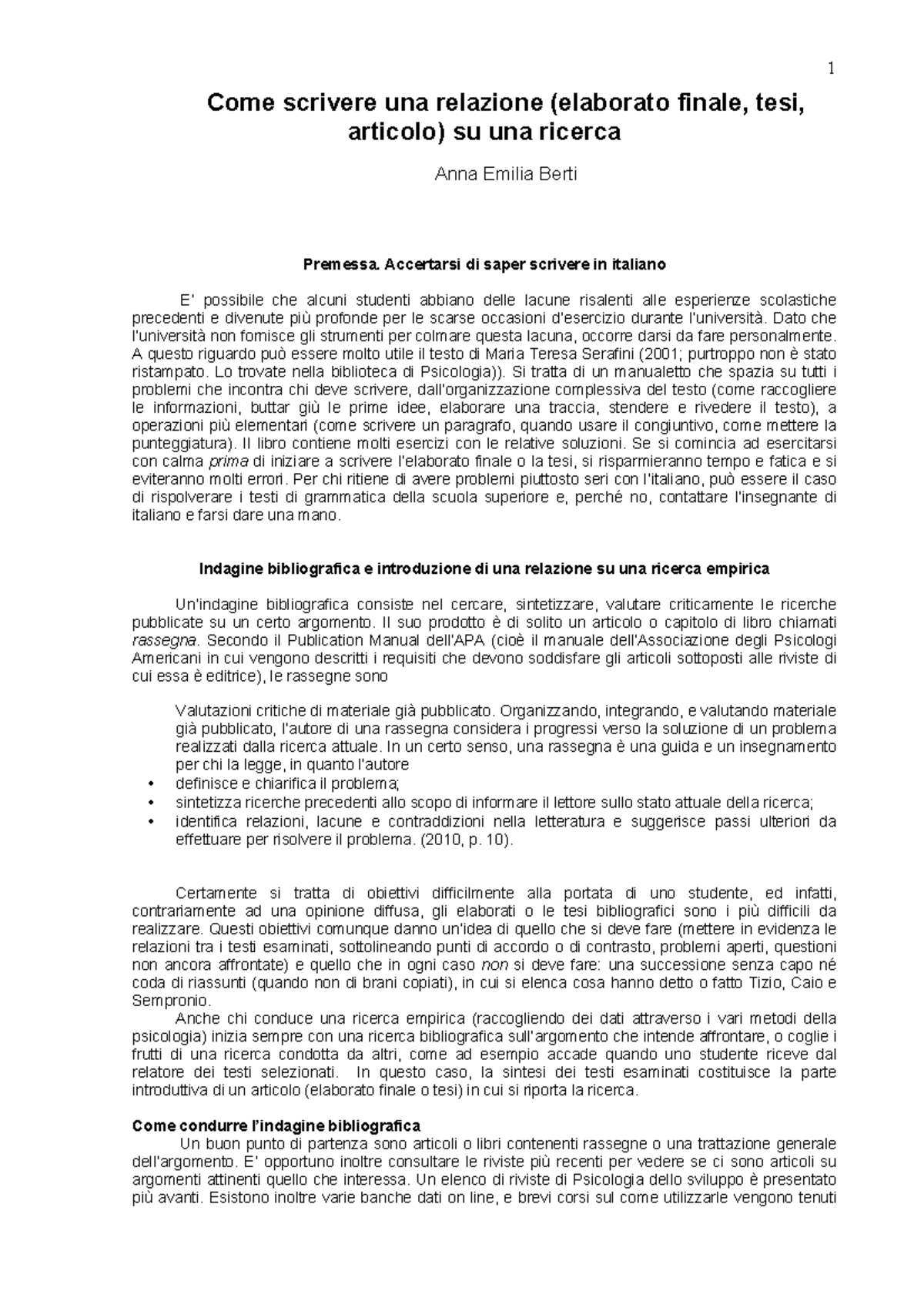Berti A E Come Scrivere Una Relazione Come Scrivere Una Relazione Elaborato Finale Tesi Studocu