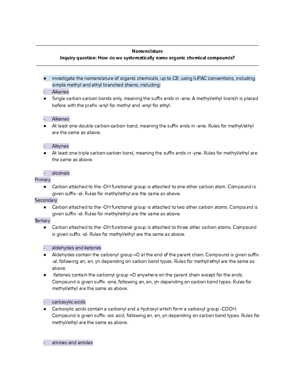 Hsc Chemistry Module 7 Organic Chemistry Nomenclature Inquiry Question How Do We Systematically Studocu