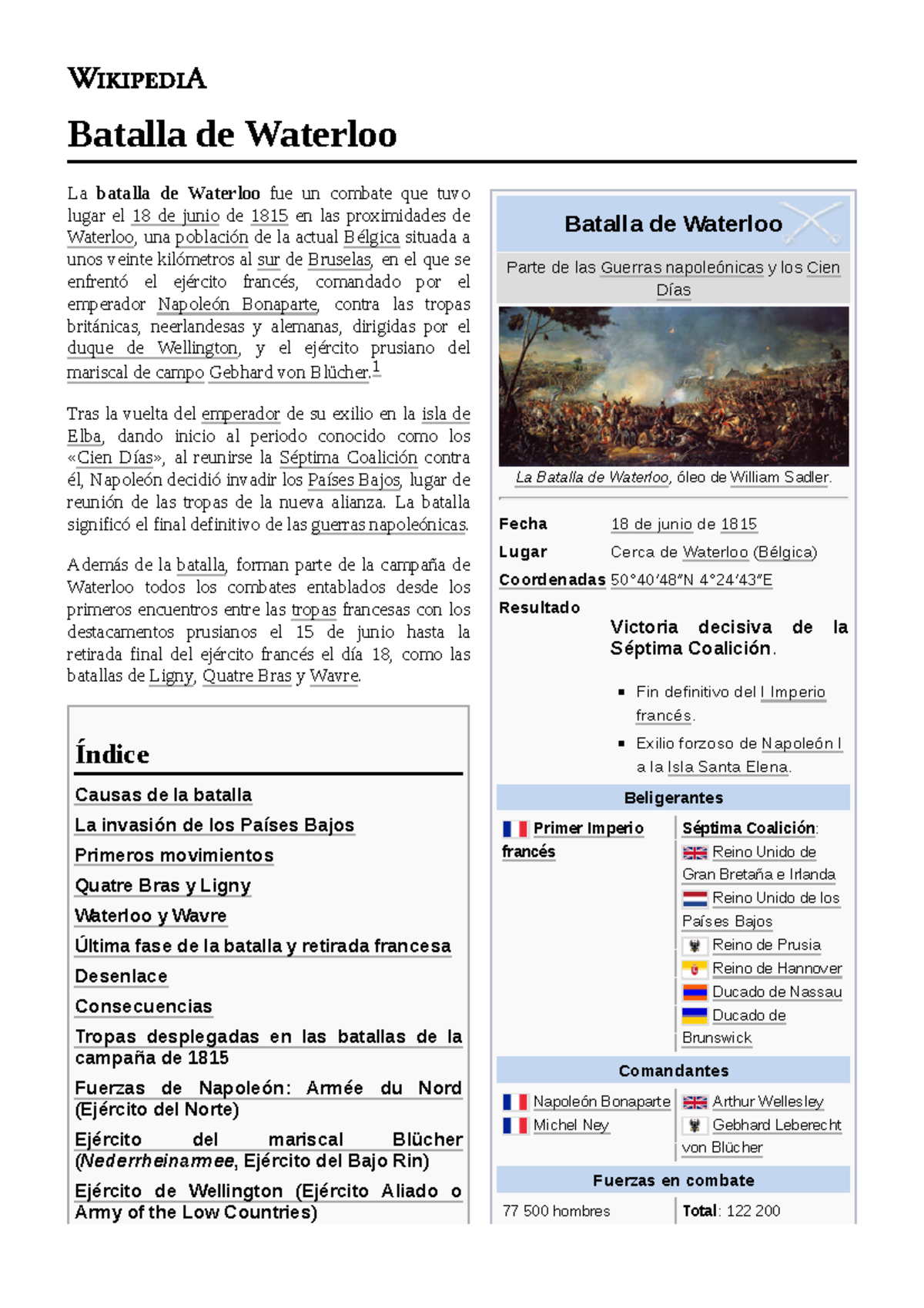 Batalla De Waterloo Historia Descriptiva Batalla De Waterloo Parte De Las Guerras Napoleonicas Y Studocu