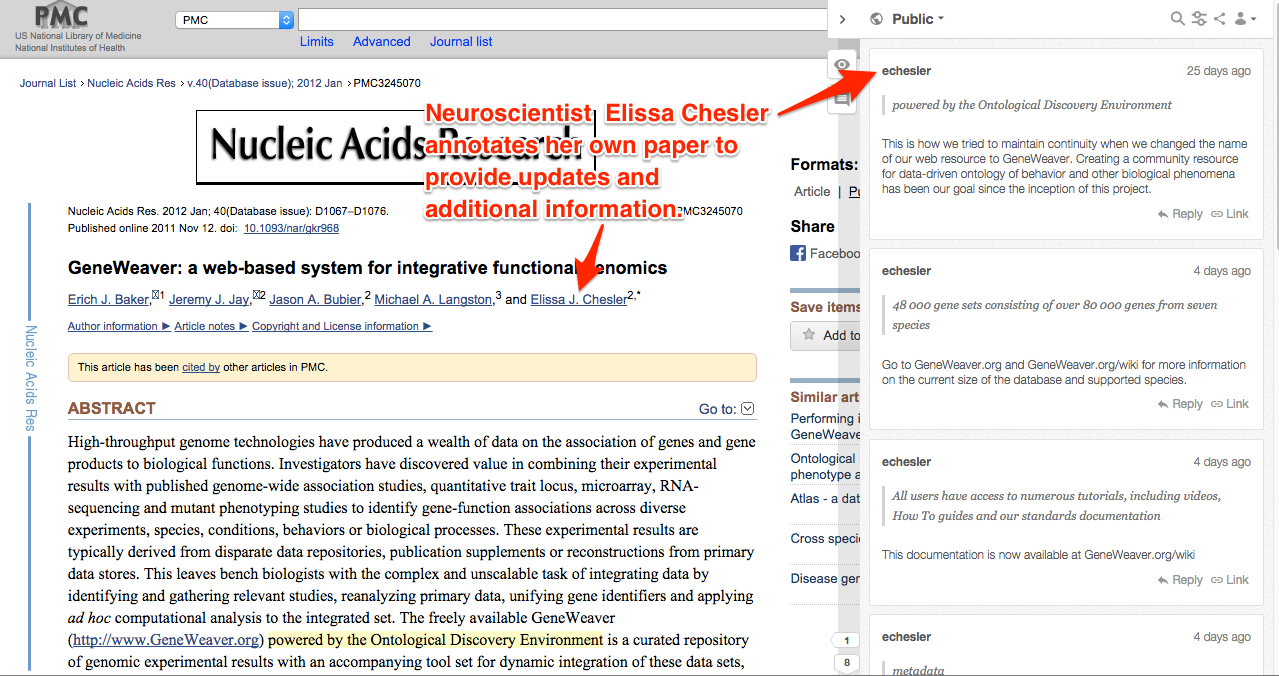 Screenshot of scientific journal article with annotations by its author added after publication.