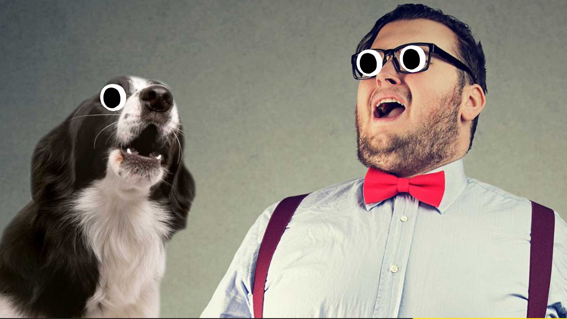 A singing dog and man joining in