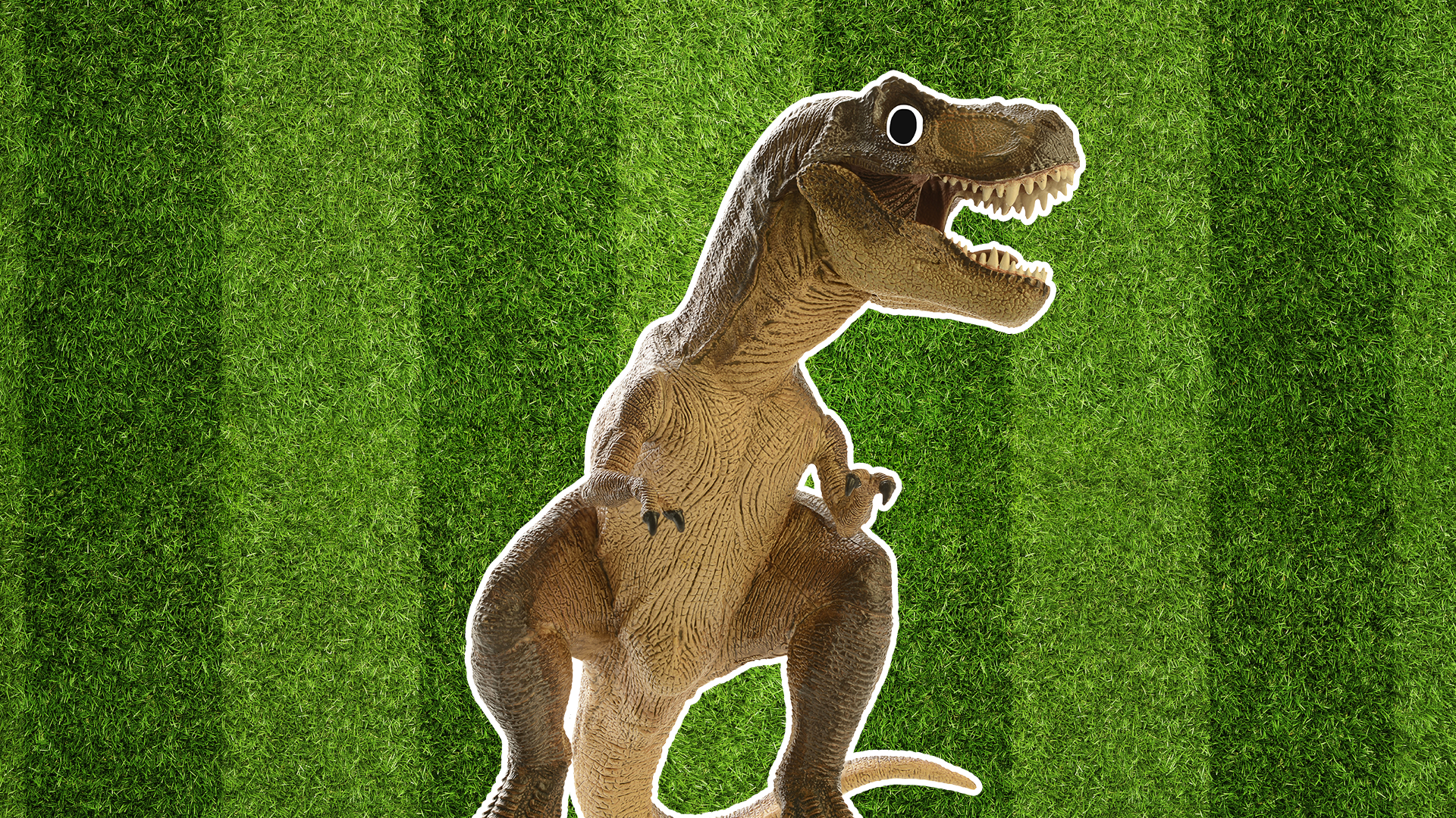 Beano dino on football pitch background