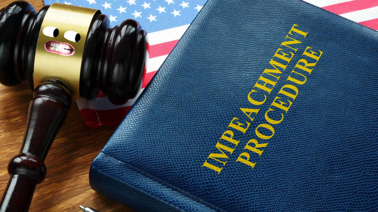 A judge's gavel and an Impeachment Procedure book