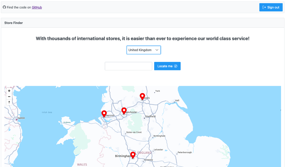 Figure 16: Testing the deployment of the serverless store finder site