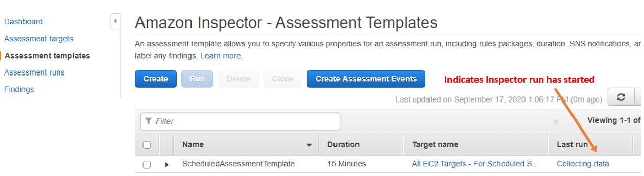 Figure 10: Amazon Inspector assessment run