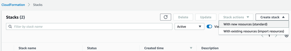 Figure 9: Create stack with new resources