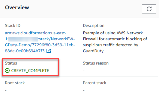 Figure 9: AWS CloudFormation stack completed deployment