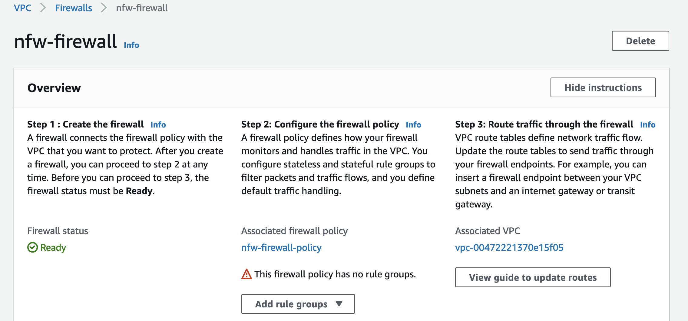 Figure 4. A policy is attached, but not a rule group