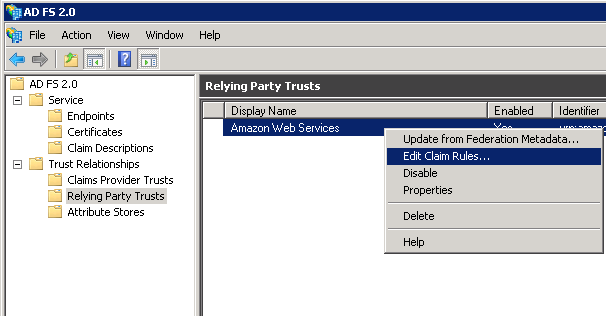 Screenshot of choosing Edit Claim Rules