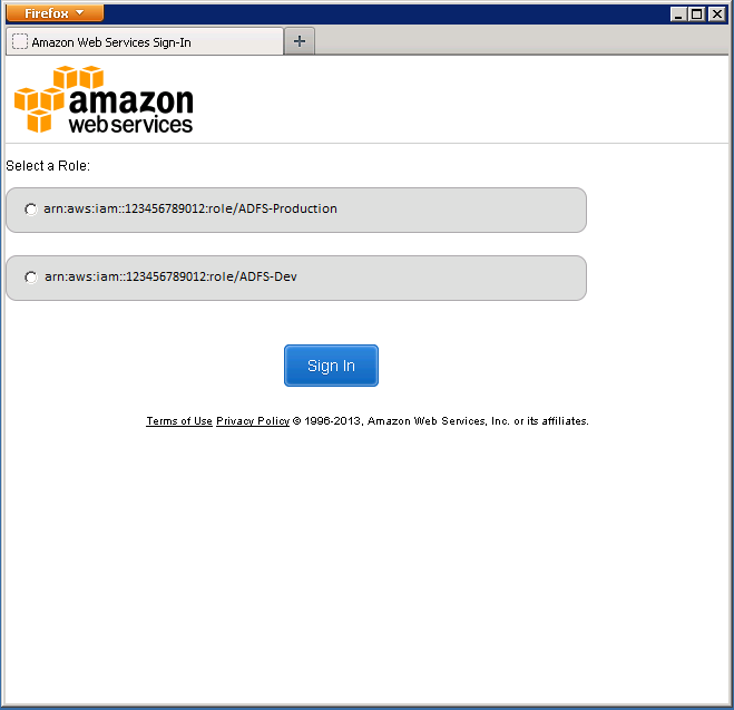 Screenshot of choosing role to sign in to