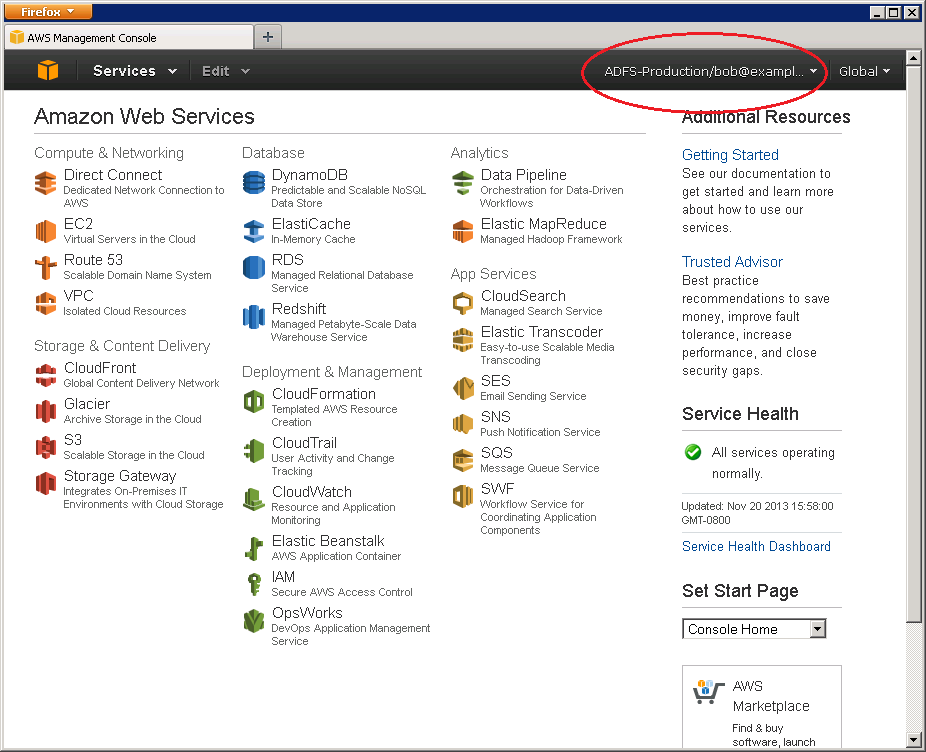 Screenshot showing Bob has signed in
