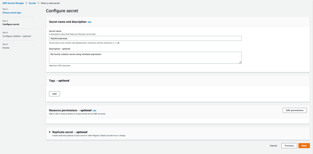 Figure 3:Create a secret to store your Git credentials