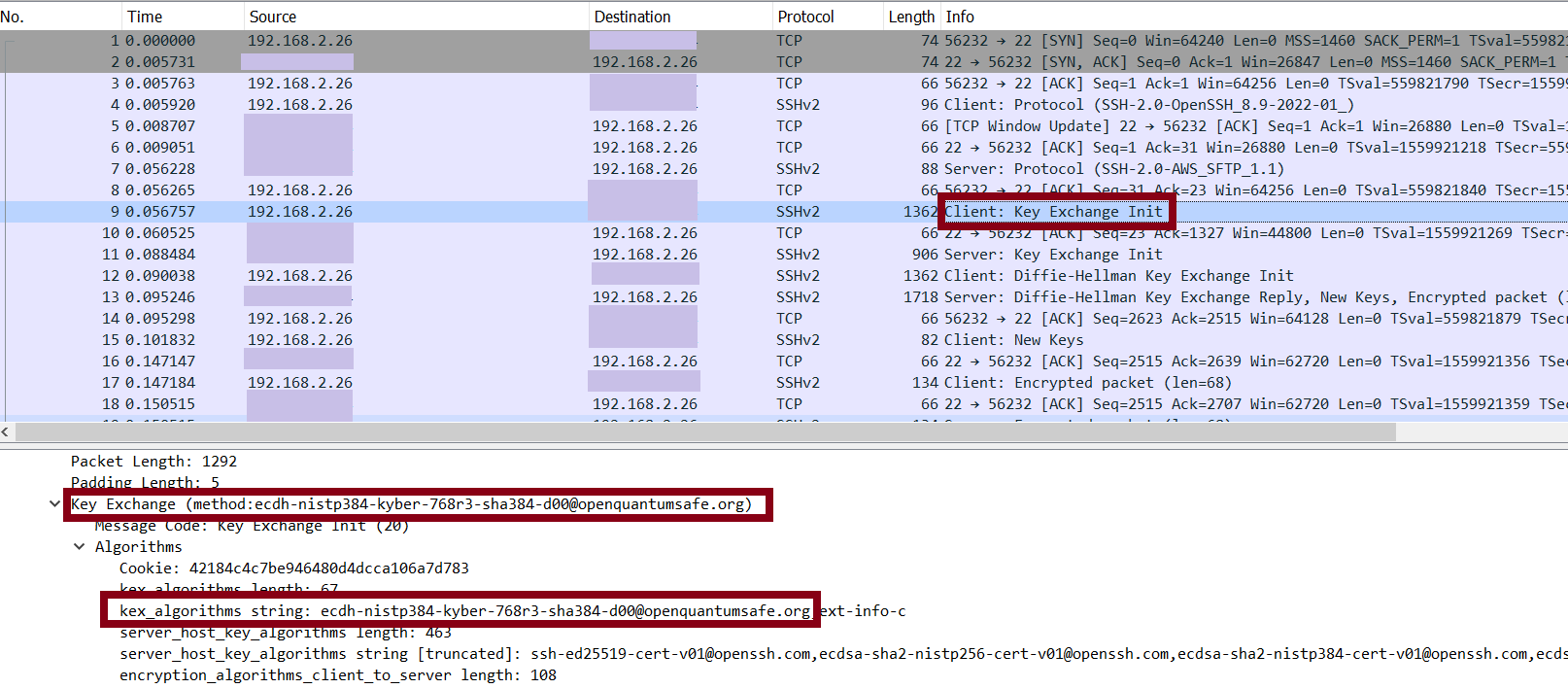 Figure 2: View the client proposed PQ-hybrid key exchange method in Wireshark