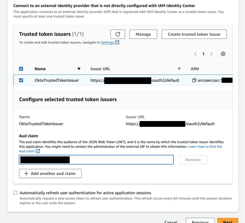 Figure 5: Trusted token issuer configuration of the custom application