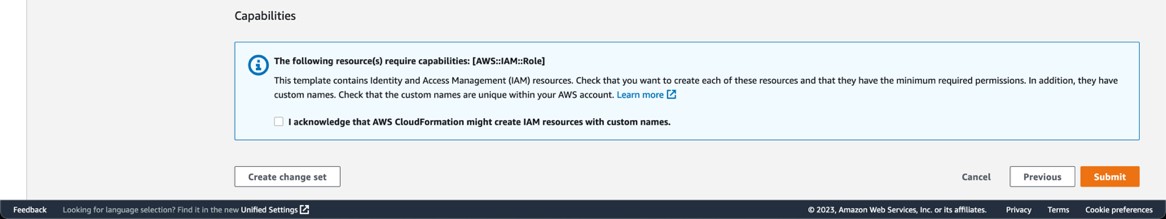 Figure4: Acknowledgment checkbox for IAM resources creation.