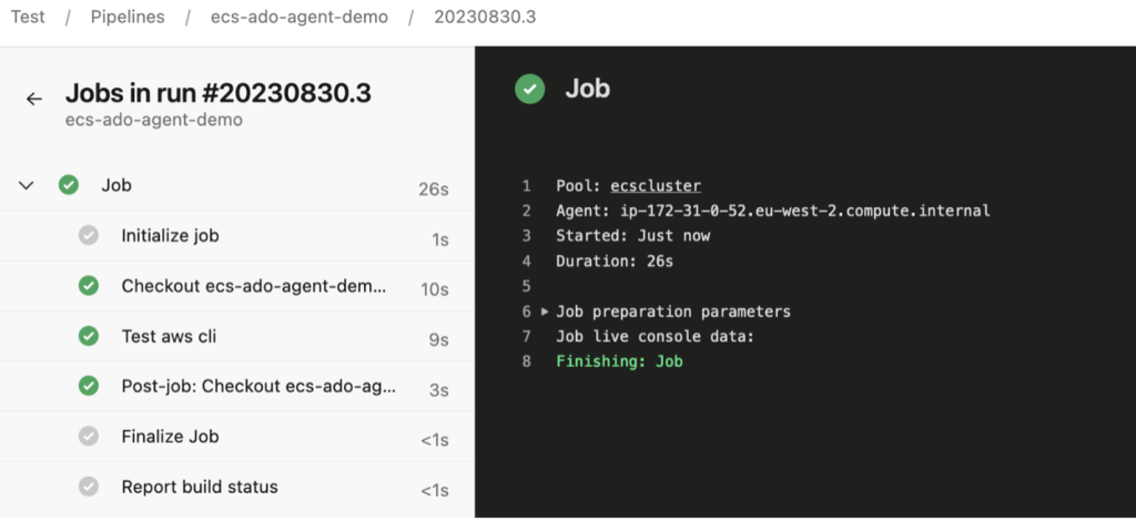 Screenshot showing successful pipeline job execution