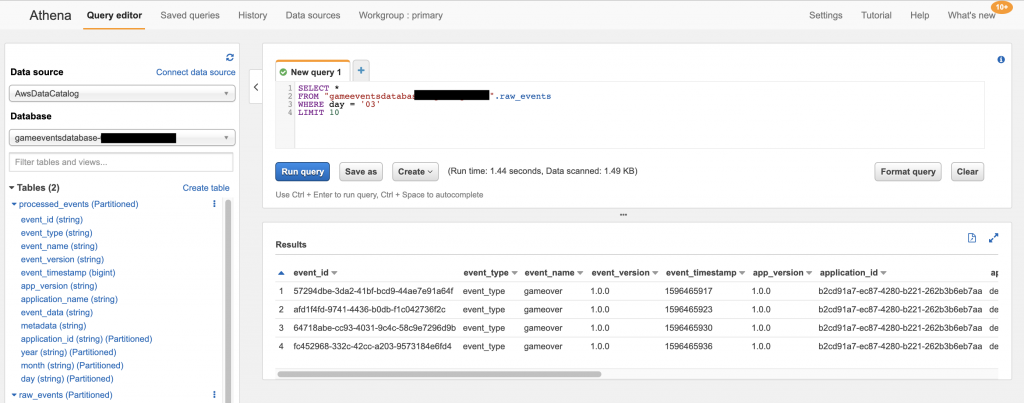 Image of an Amazon Athena query