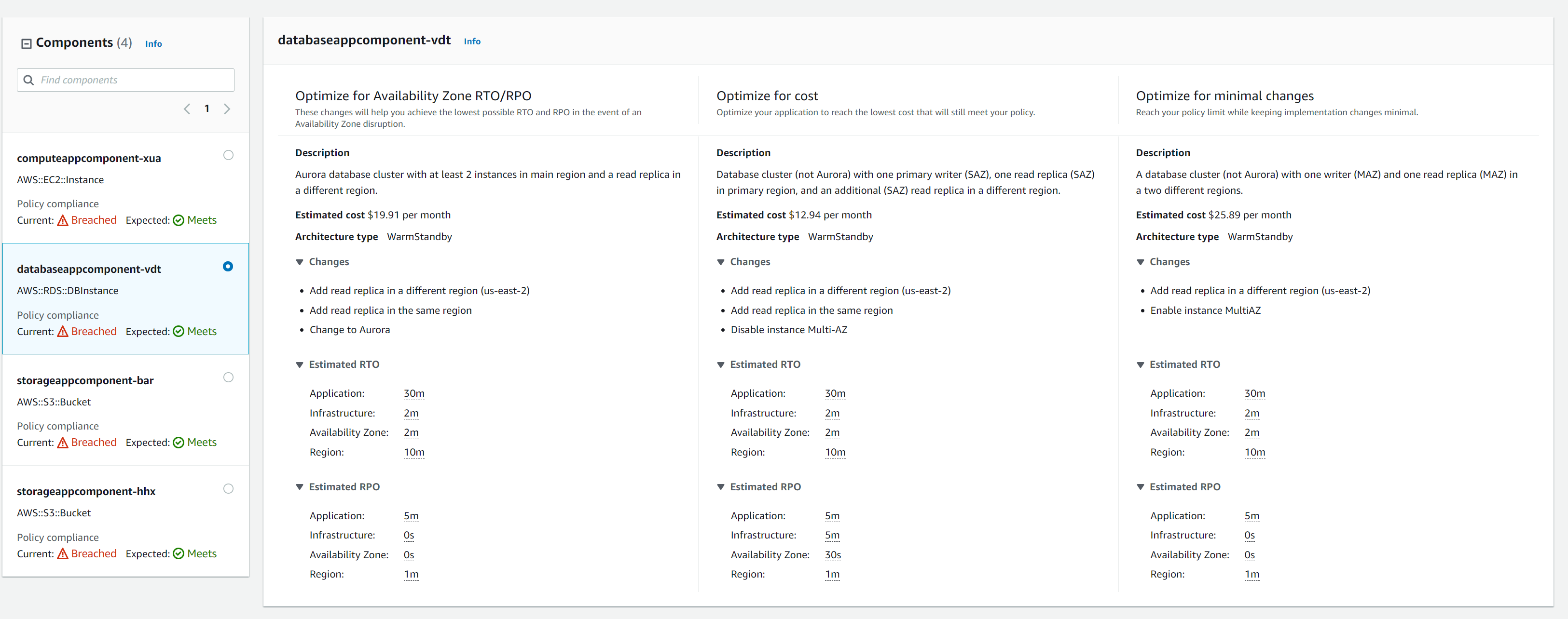 Image 4: AWS Resilience Hub resiliency recommendations.