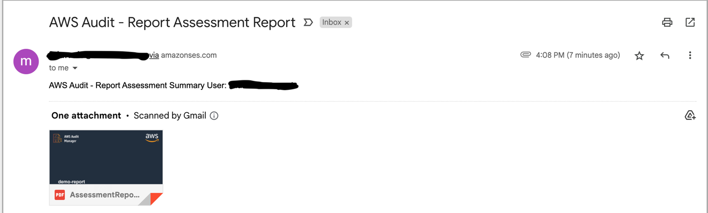 Figure 3. Email containing assessment report generated by AWS Audit Manager