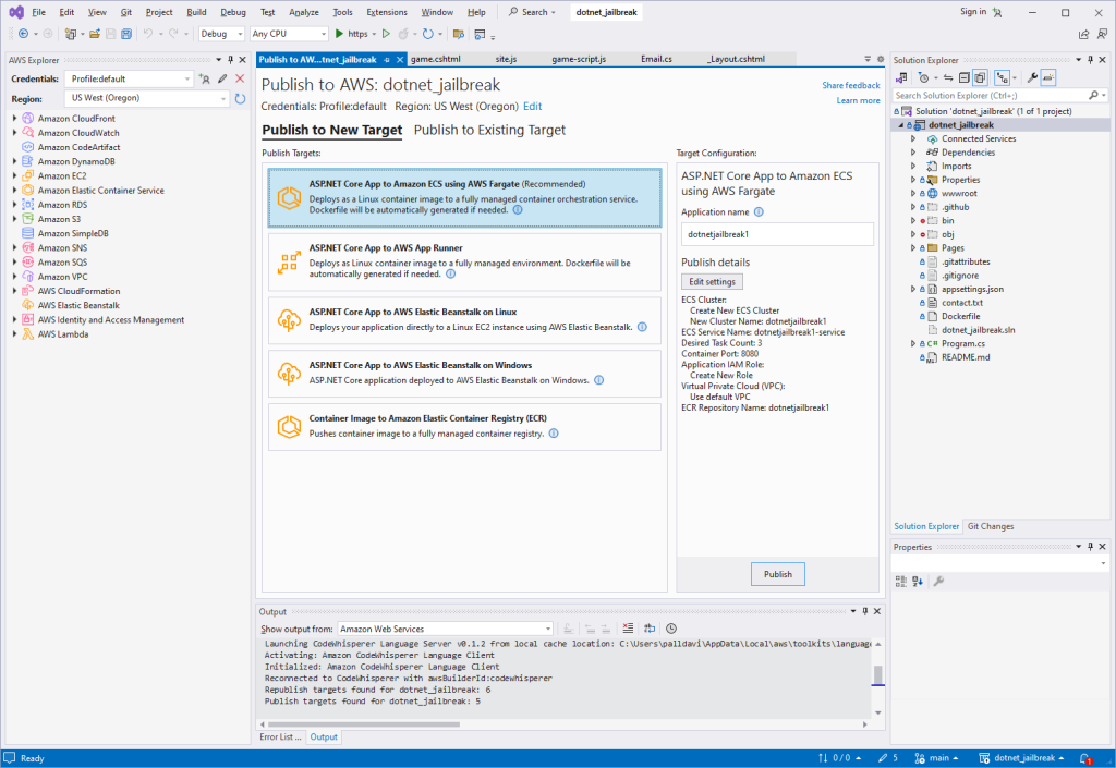 Publishing a .NET 8 Core project to AWS with the Toolkit for Visual Studio
