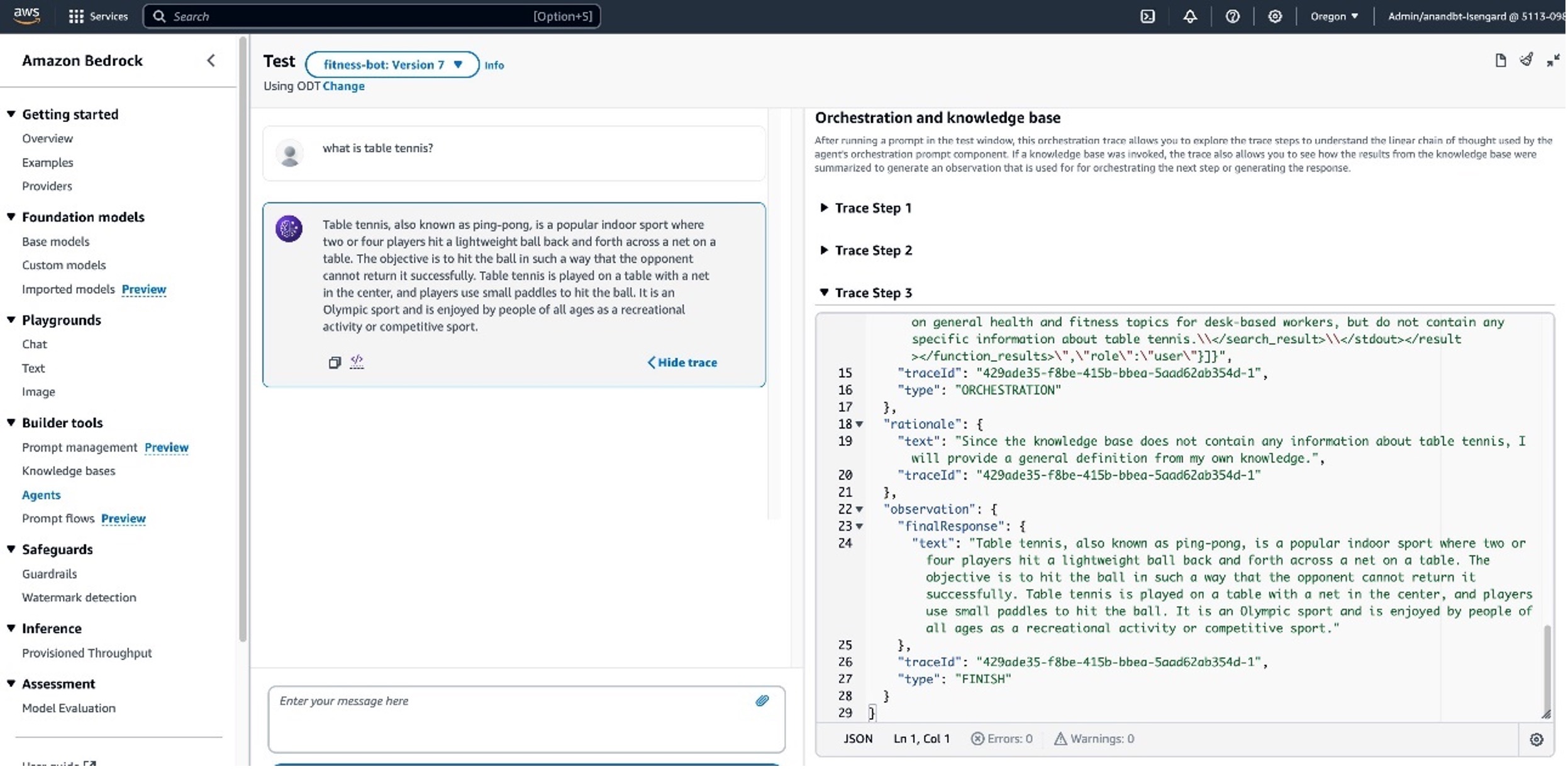 Screenshot of Amazon Bedrock Fitness Bot