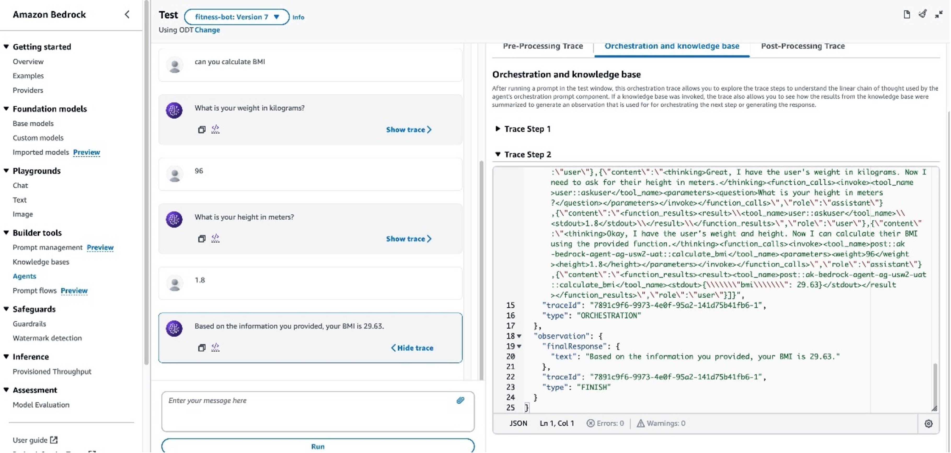 Screenshot of Amazon Bedrock Fitness Bot