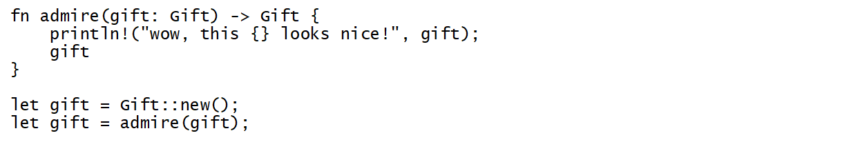 An iteration on the previous Rust example code which introduces a function.