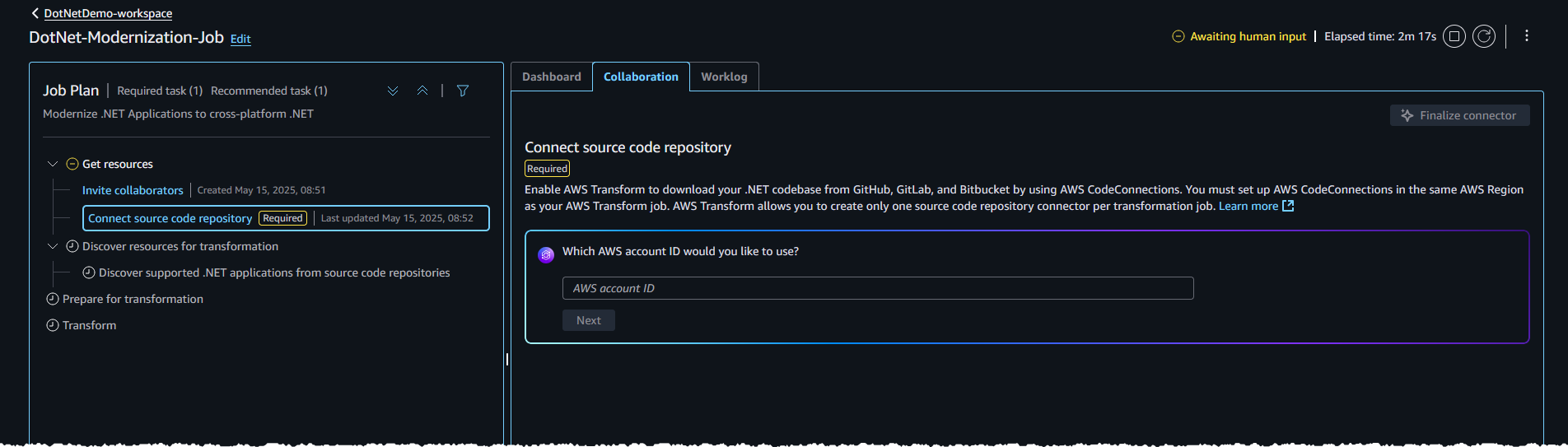 Setup connector to connect to source code repository 