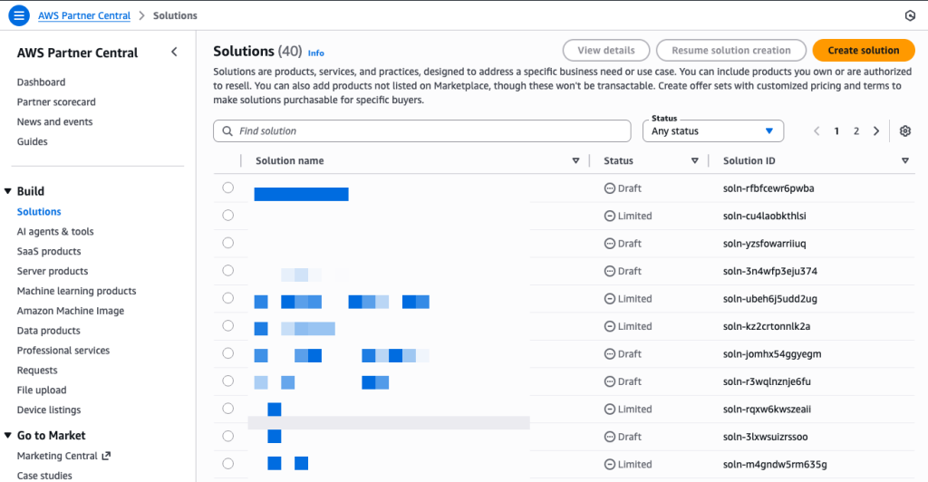 AWS Partner Central - Solutions