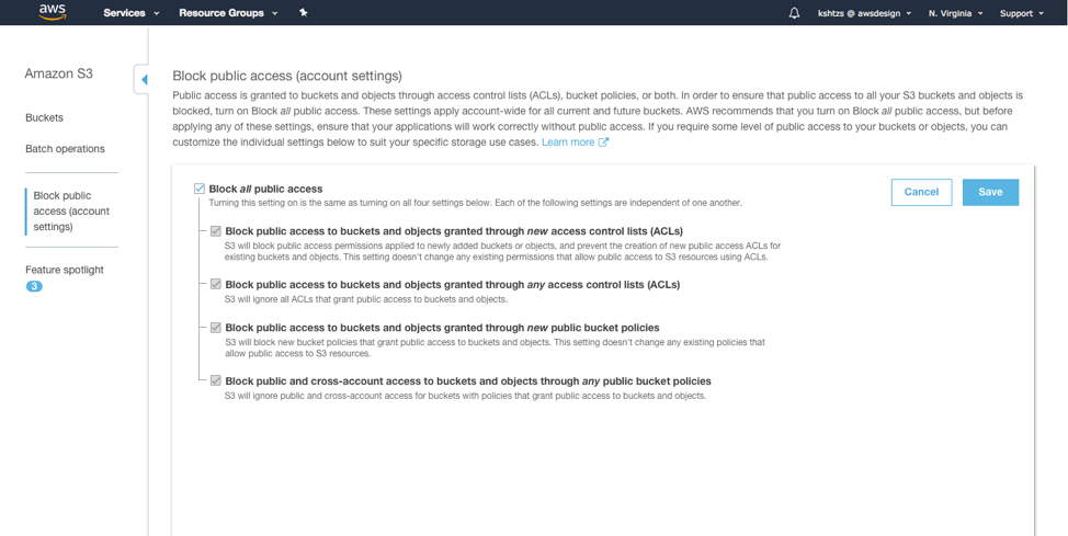 Amazon S3 Block Public Access in the console.