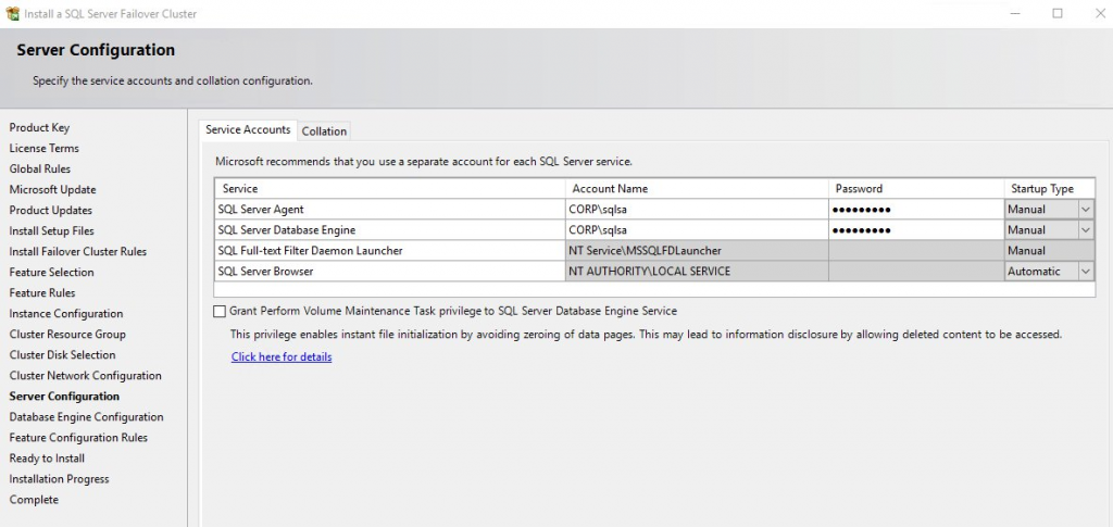 It is also key to ensure that proper permissions have been given to the service account, which are specified right before configuring the database paths