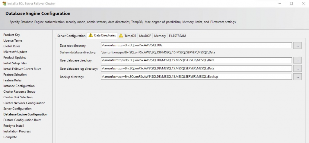 On the database path setup, the path specified to the SQL share must be UNC pathname