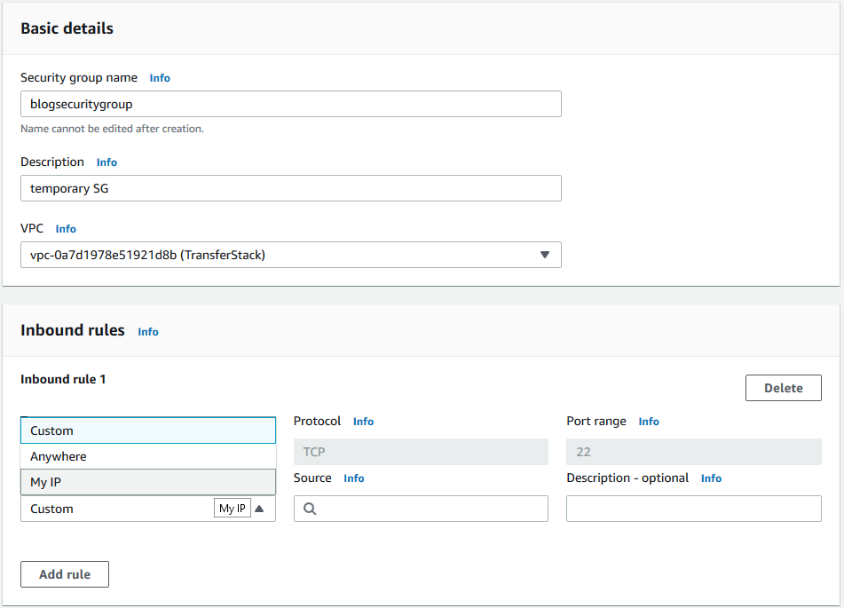 Create security group basic details