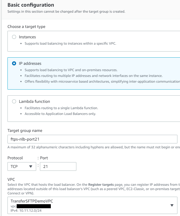 Basic configuration of a target group in the Amazon EC2 console