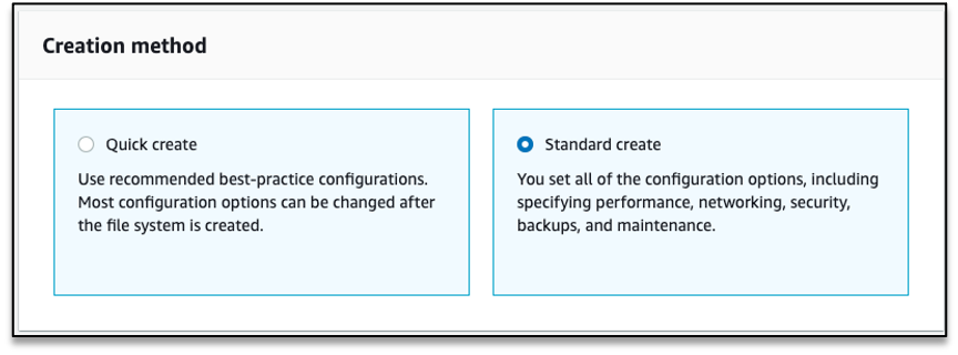 Figure6 FSx for NetApp ONTAP file system creation method