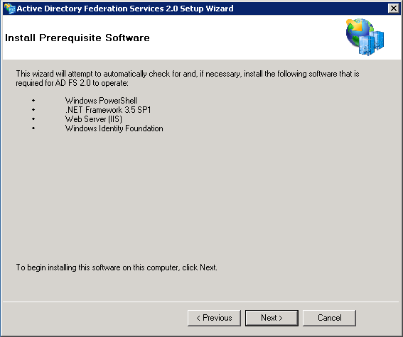 Screenshot of installing prerequisite software