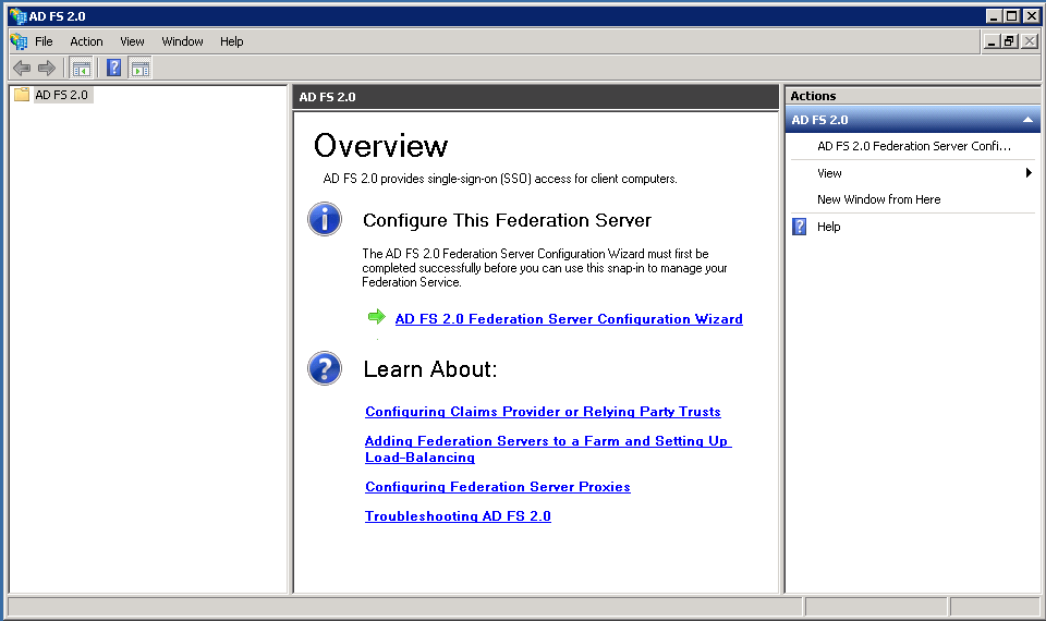 Screenshot showing how AD FS appears when it is launched