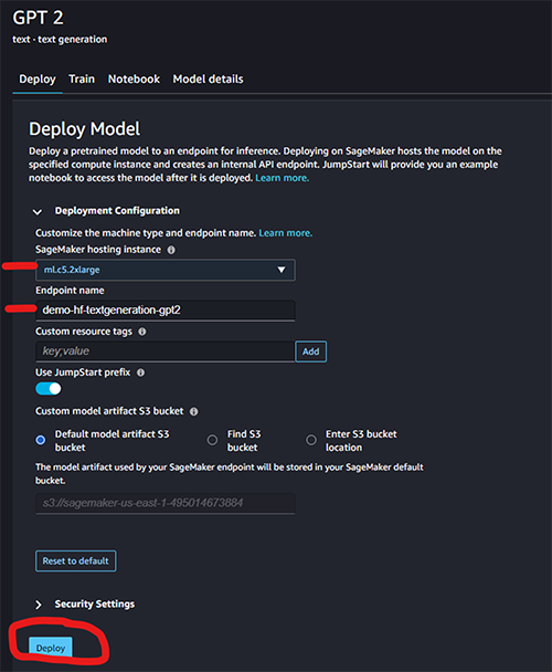 Endpoint Name & Deploy