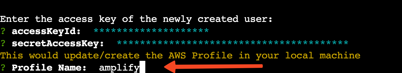 Creation of the AWS profile "amplify"
