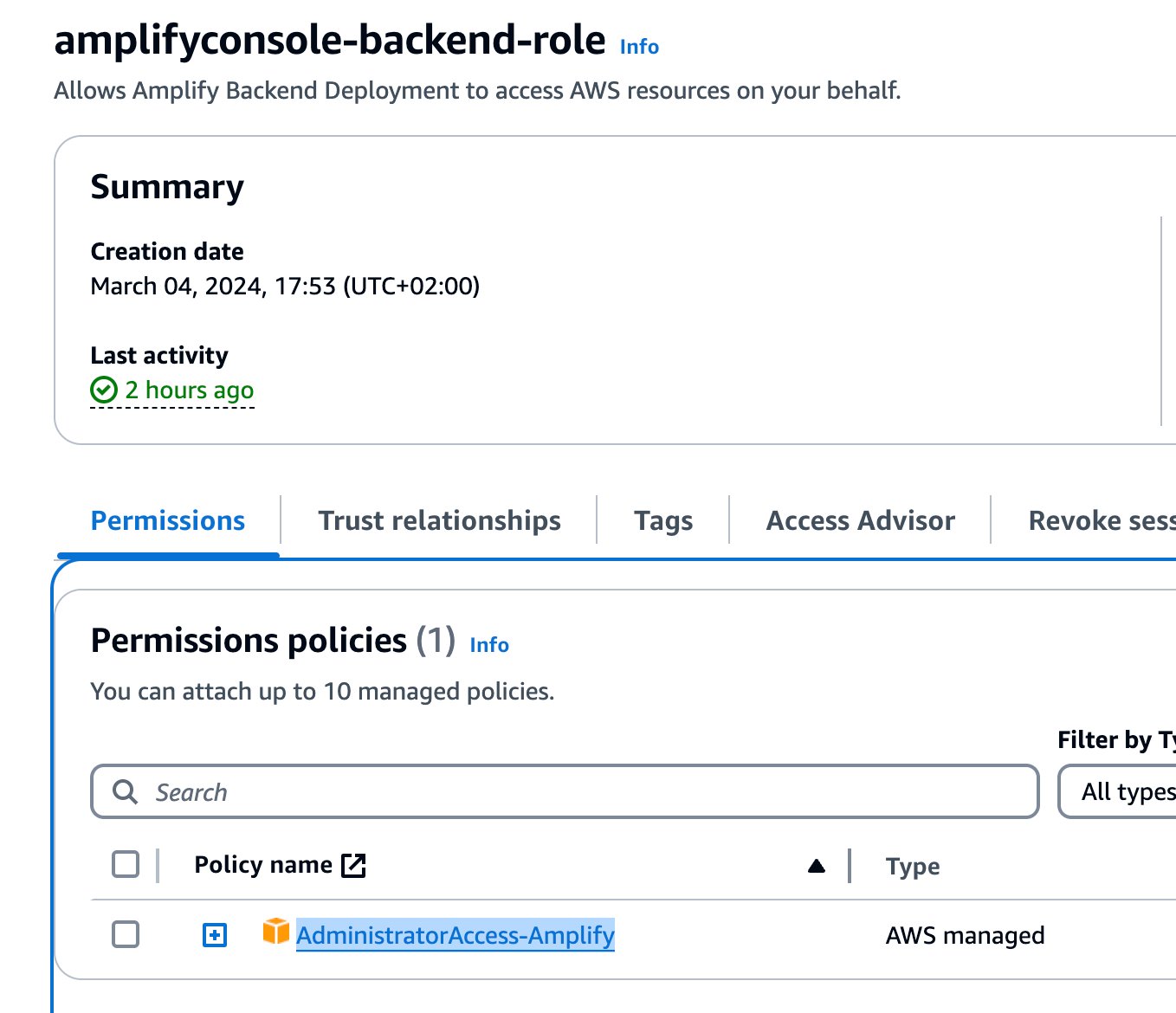 IAM Role with "AdministratorAccess-Amplify" policy